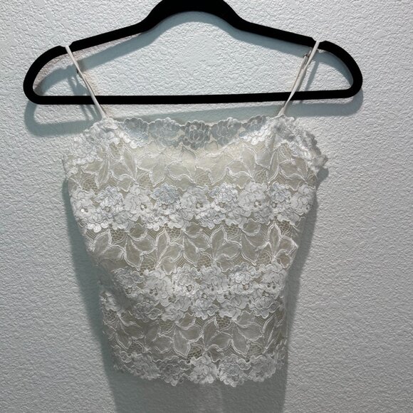 Tops - Lace Tank Top Square Neck Spaghetti Strap White Lace Lined Size Small